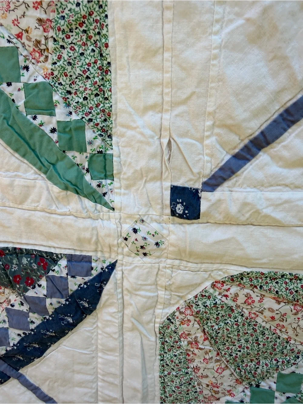 Vintage Handmade Umbrella Quilt 64X80 - Cottage Floral Patchwork Quilt